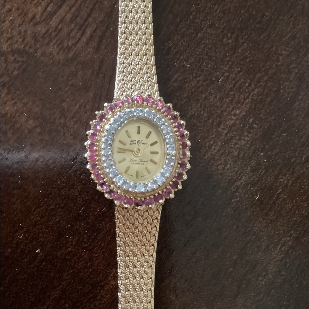 Lucien Piccard “DaVinci” Ladies Wristwatch Genuine Diamond and Genuine Rubies